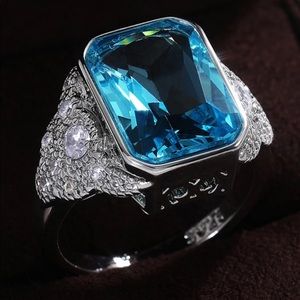 New Lovely 925 Silver Sapphire Lady Ring